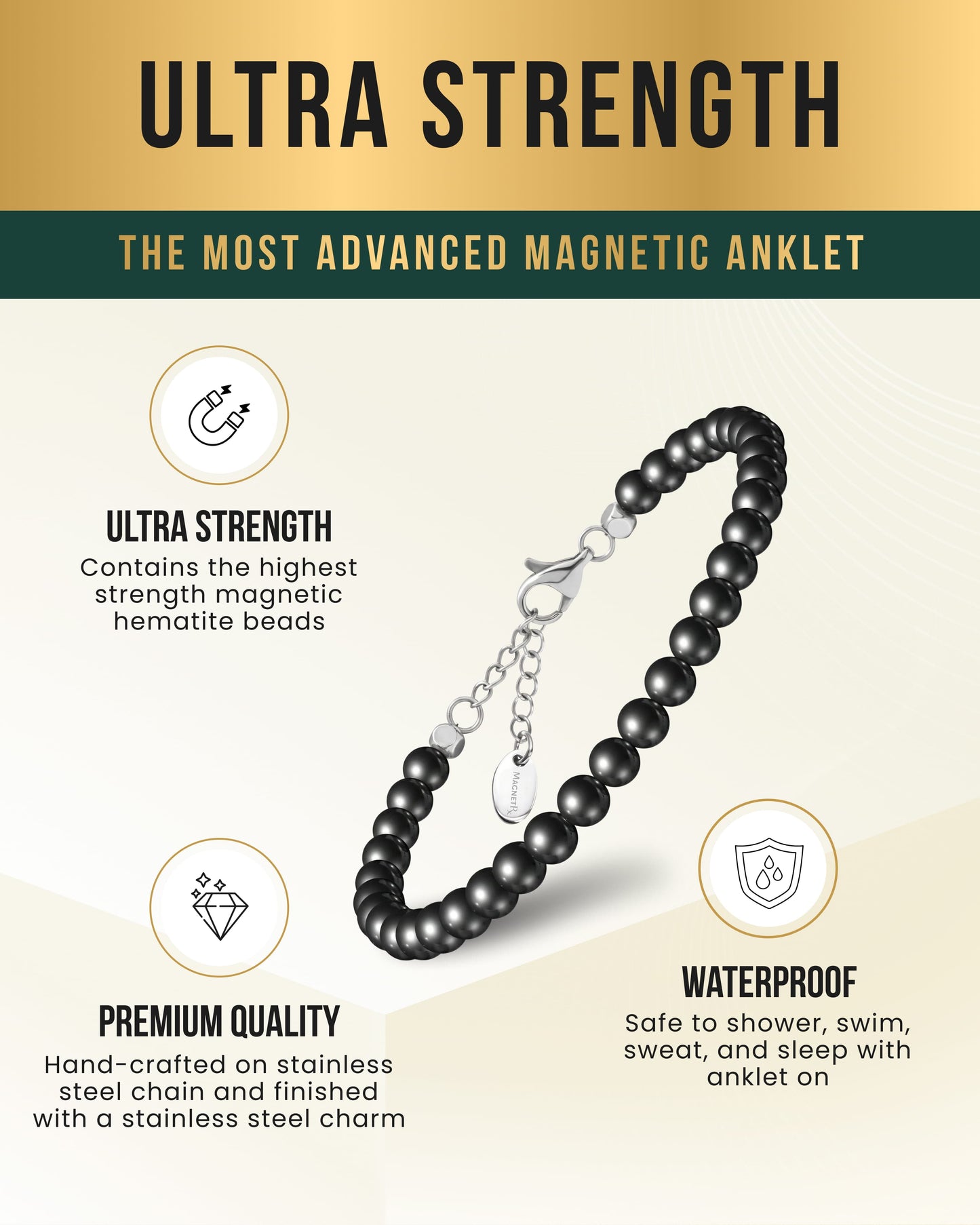 Hematite Magnetic Anklet (6mm Round Beads)