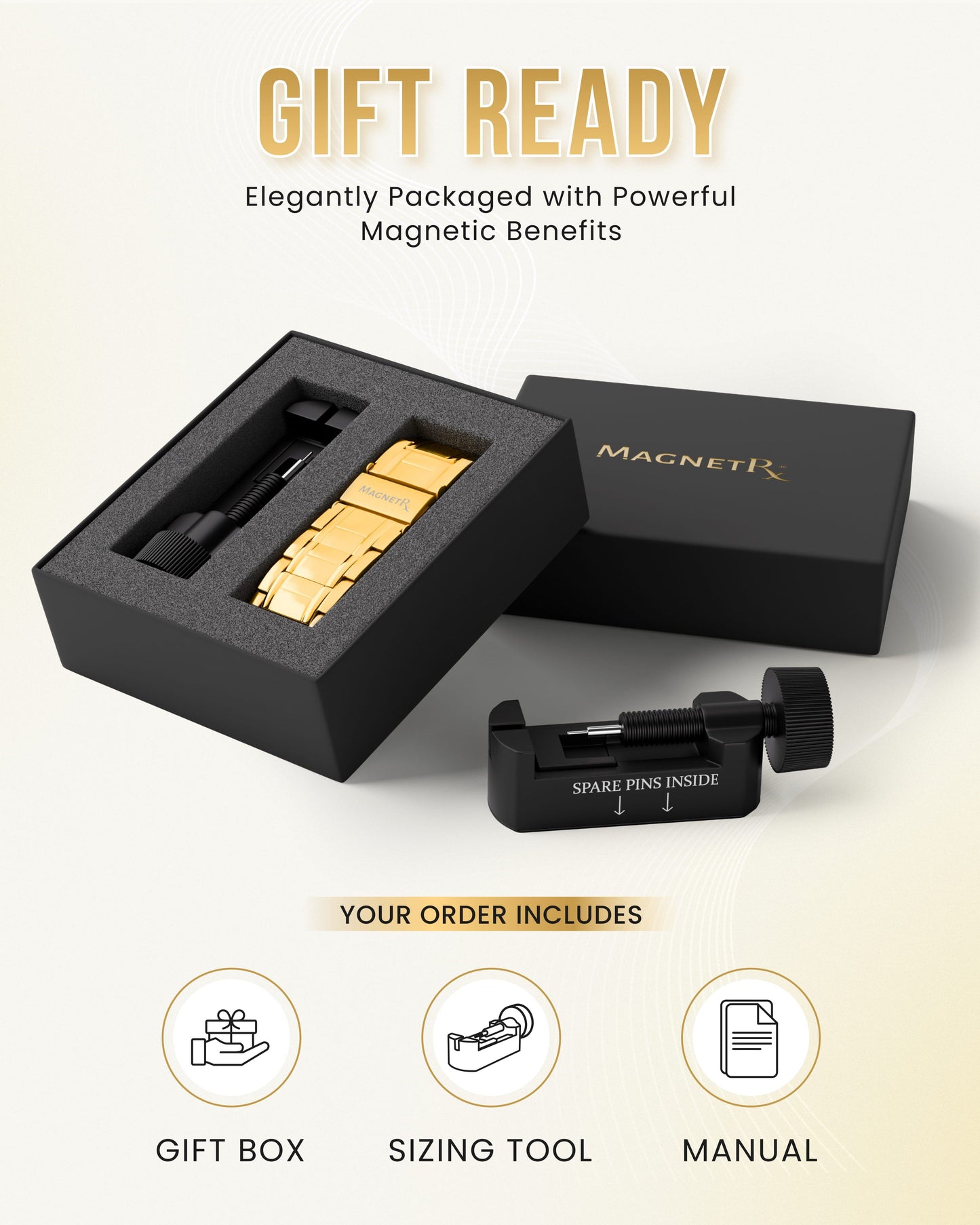 3x Strength Titanium Magnetic Bracelet for Men (Gold)