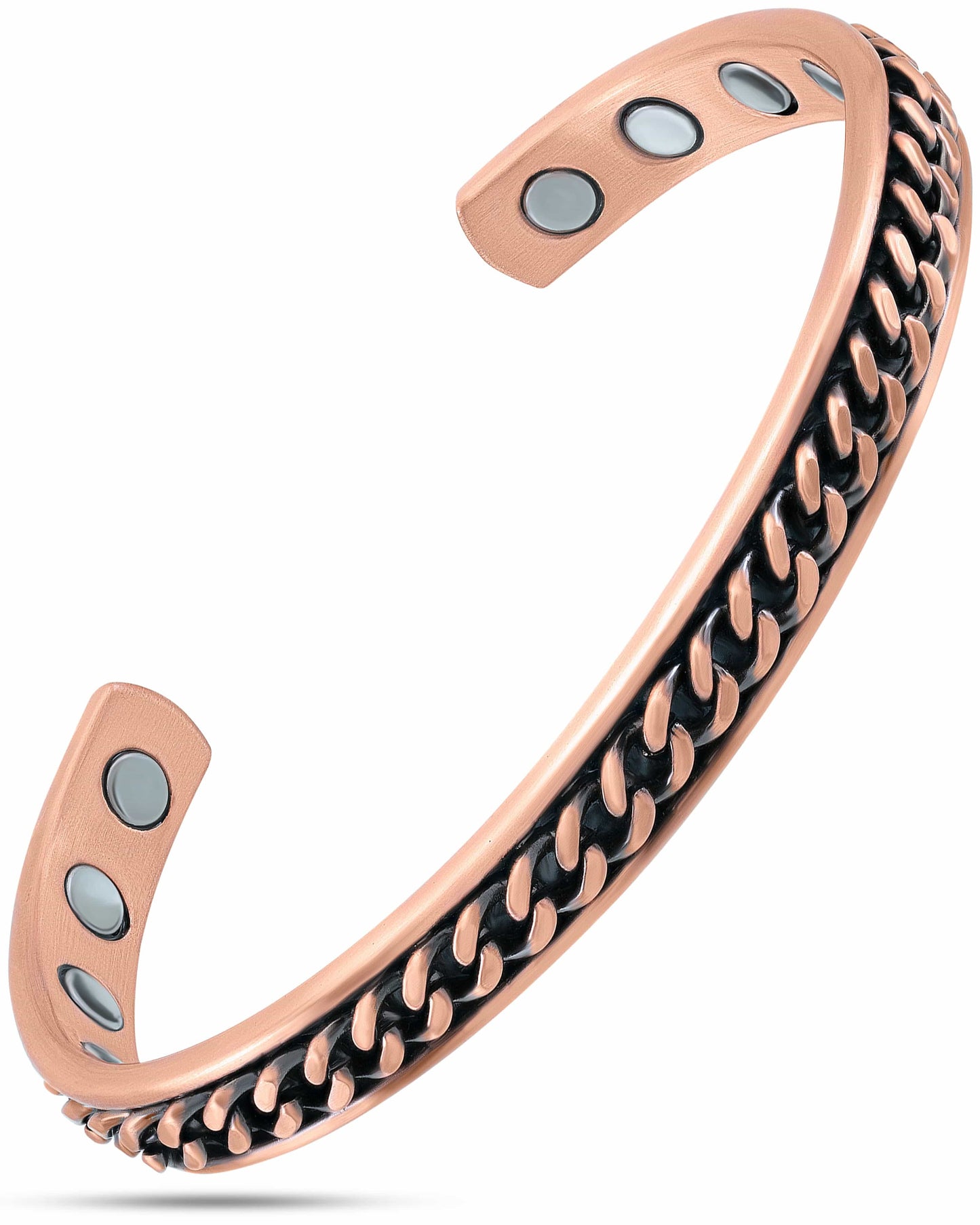Curb Chain Inlay Copper Cuff Magnetic Therapy Bracelet for Men & Women
