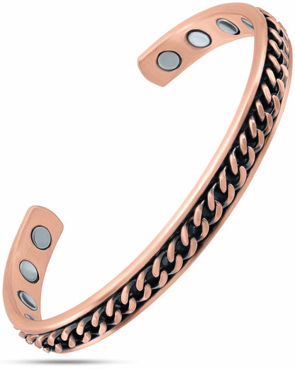 Curb Chain Inlay Copper Cuff Magnetic Therapy Bracelet for Men & Women