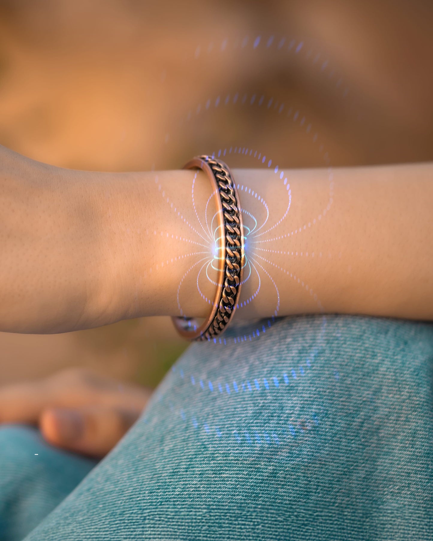 Curb Chain Inlay Copper Cuff Magnetic Therapy Bracelet for Men & Women