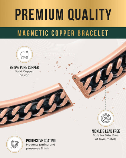Curb Chain Inlay Copper Cuff Magnetic Therapy Bracelet for Men & Women