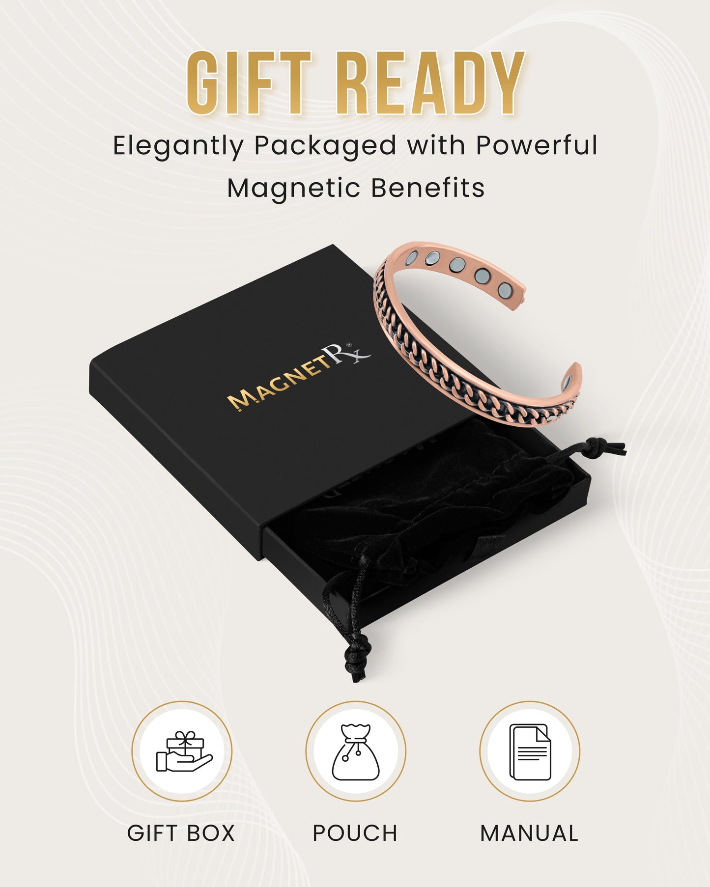 Curb Chain Inlay Copper Cuff Magnetic Therapy Bracelet for Men & Women