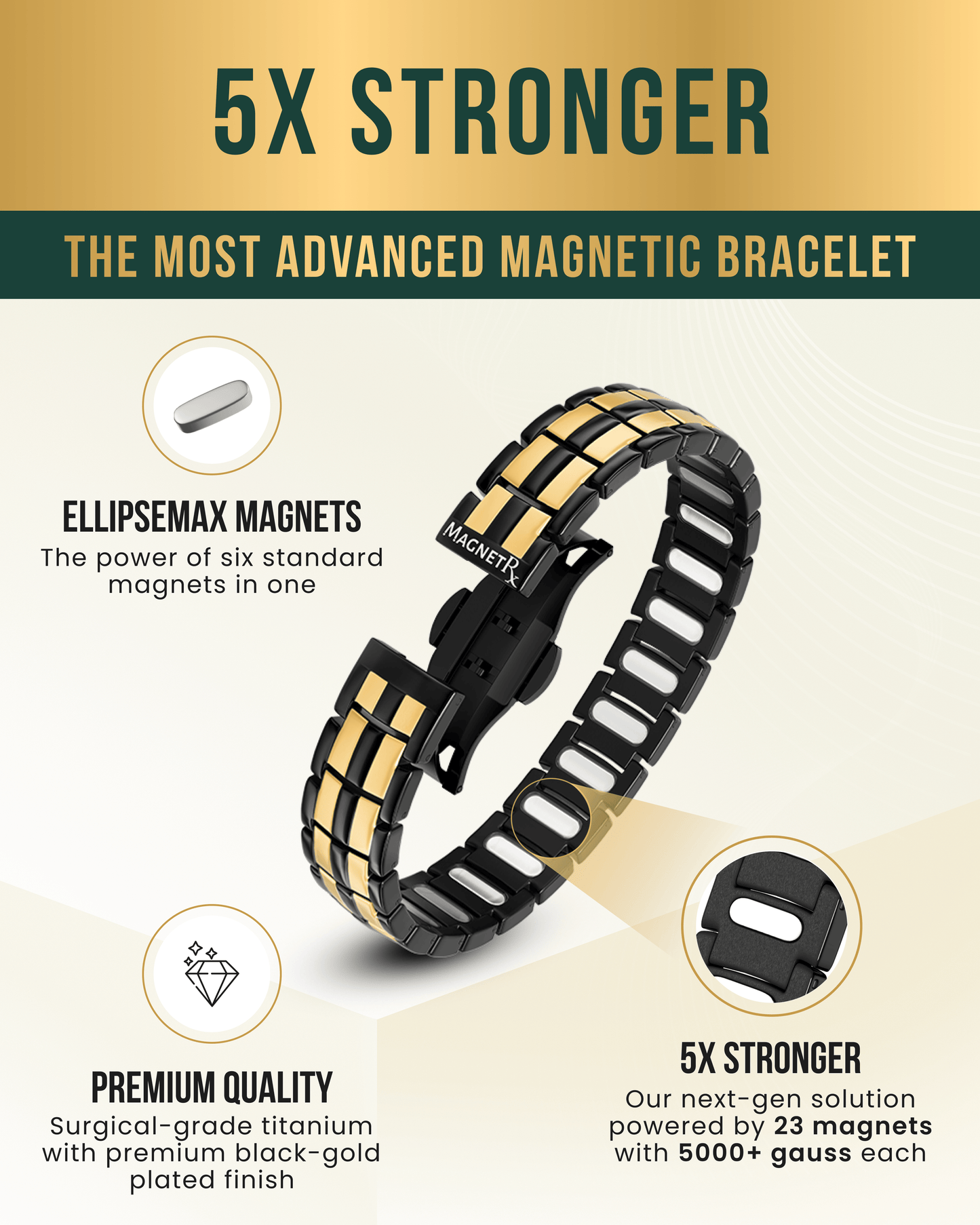 EllipseMAX Magnetic Bracelet for Men (Black & Gold)