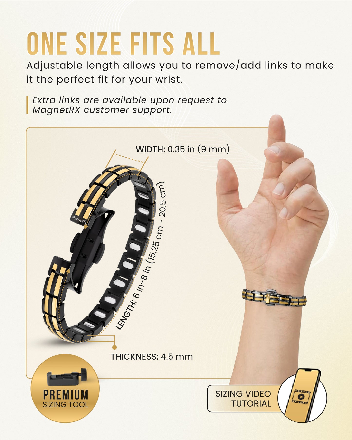 Bracelet magnétique EllipseMAX pour femme (noir et or)