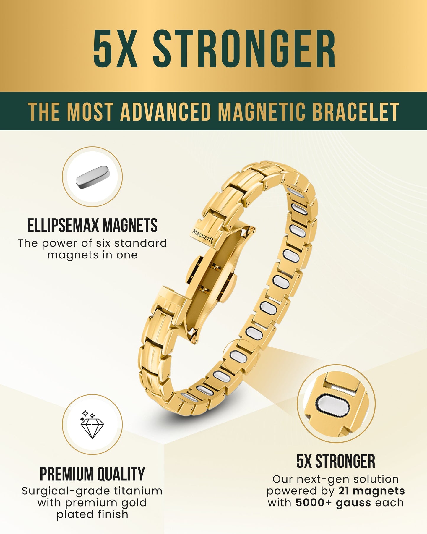 EllipseMAX Magnetic Bracelet for Women (Gold)