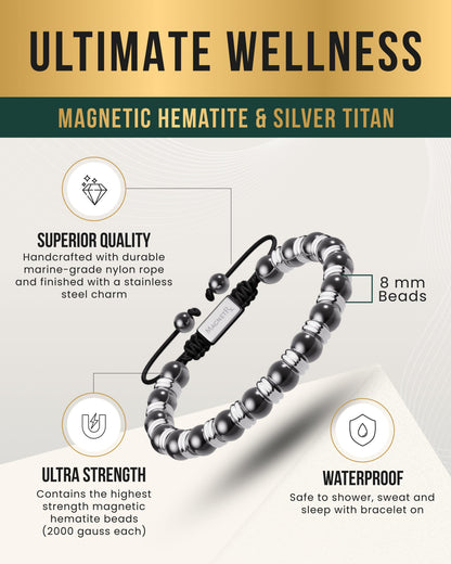High Power Magnetic Hematite Bracelet Silver Titan