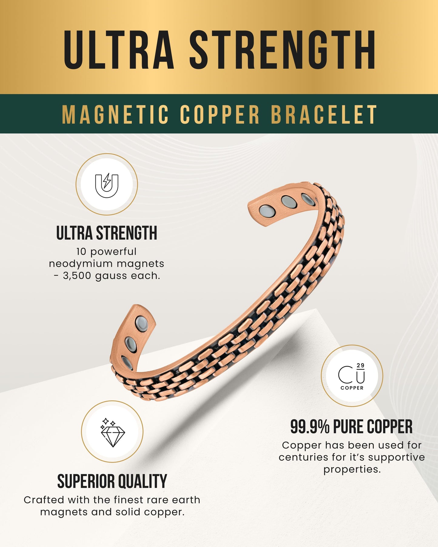 Link Chain Inlay Copper Cuff Magnetic Therapy Bracelet for Men & Women