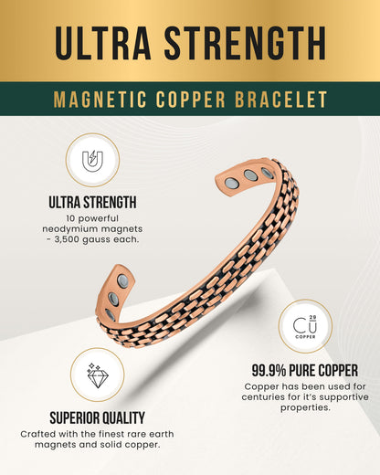 Link Chain Inlay Copper Cuff Magnetic Therapy Bracelet for Men & Women