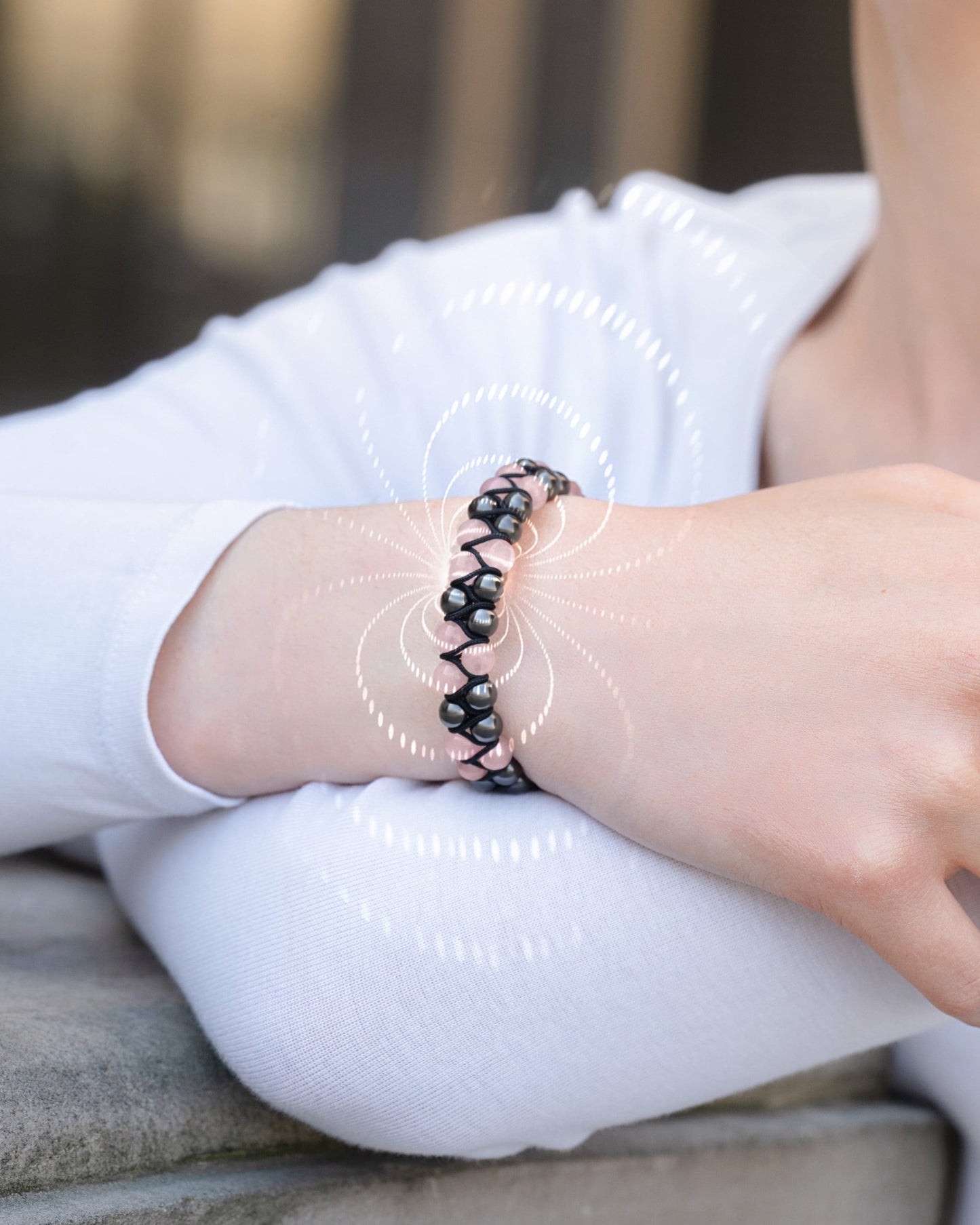Magnetic Hematite & Rose Quartz Beaded Bracelet for Women