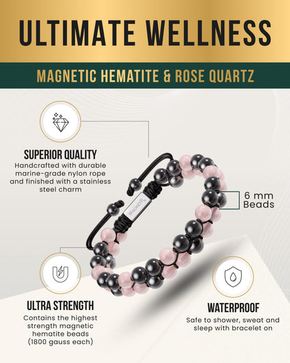 Magnetic Hematite & Rose Quartz Beaded Bracelet for Women