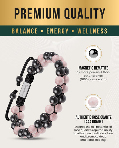 Magnetic Hematite & Rose Quartz Beaded Bracelet for Women