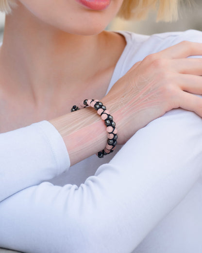 Magnetic Hematite & Rose Quartz Beaded Bracelet for Women