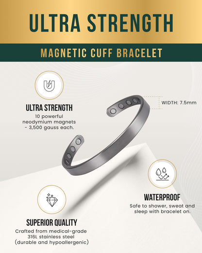 Men’s Magnetic Bracelet Cuff (Brushed Silver)