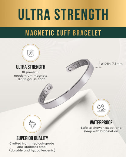 Men’s Magnetic Bracelet Cuff (Polished Silver)