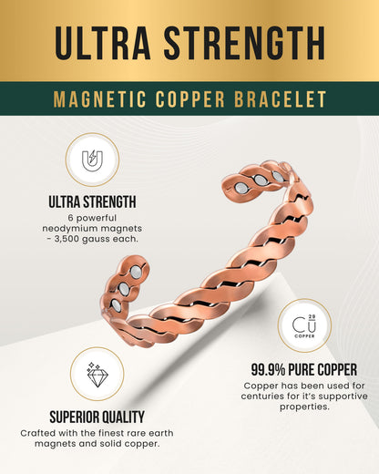 Rugged Twist Copper Magnetic Therapy Bracelet Bangle