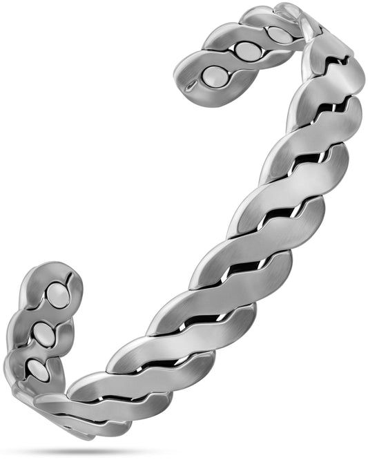 Pulsera magnética retorcida resistente, brazalete de plata