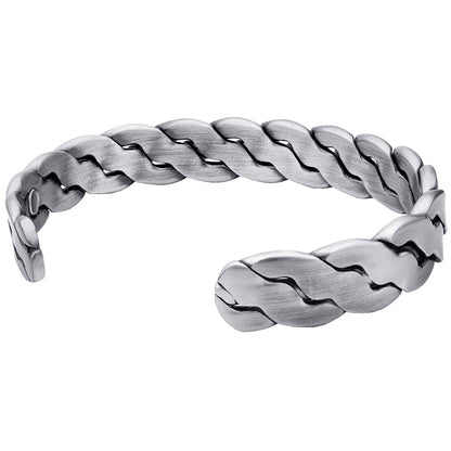 Rugged Twist Magnetic Therapy Bracelet Silver Bangle