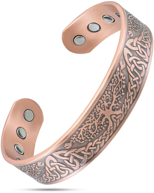 Stamped Irish Tree Magnetic Copper Bracelet Cuff for Men
