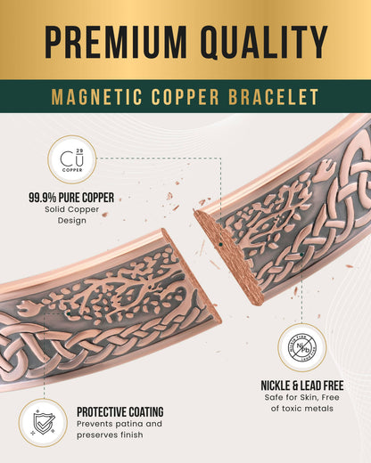 Stamped Irish Tree Magnetic Copper Bracelet Cuff for Men