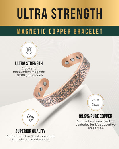Stamped Irish Tree Magnetic Copper Bracelet Cuff for Men