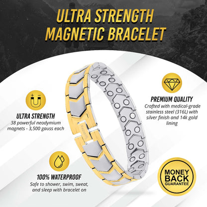 Ultra Strength Silver & Gold Arrow Chain Magnetic Therapy Bracelet