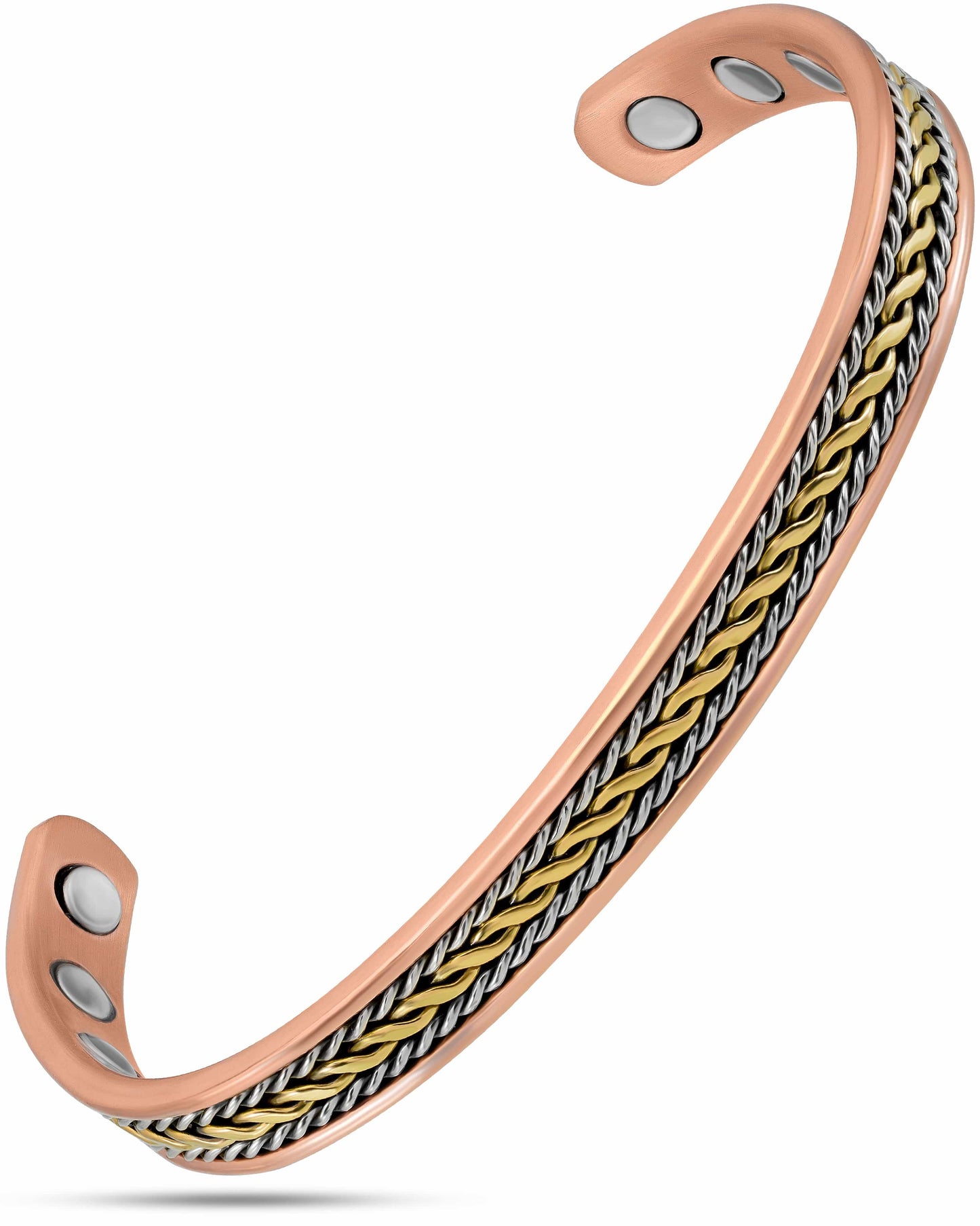 Women’s Inlay Silver & Gold Wire Copper Magnetic Therapy Bracelet Bangle