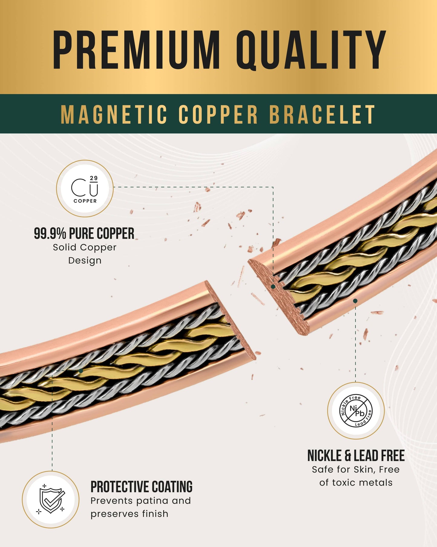 Women’s Inlay Silver & Gold Wire Copper Magnetic Therapy Bracelet Bangle