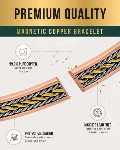 Women’s Inlay Silver & Gold Wire Copper Magnetic Therapy Bracelet Bangle