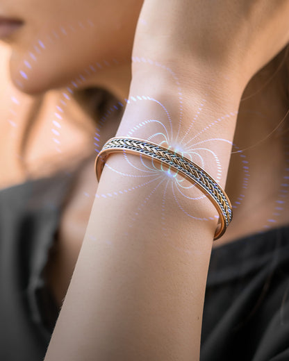Women’s Inlay Silver & Gold Wire Copper Magnetic Therapy Bracelet Bangle