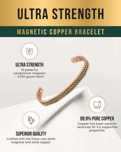 Women’s Inlay Silver & Gold Wire Copper Magnetic Therapy Bracelet Bangle