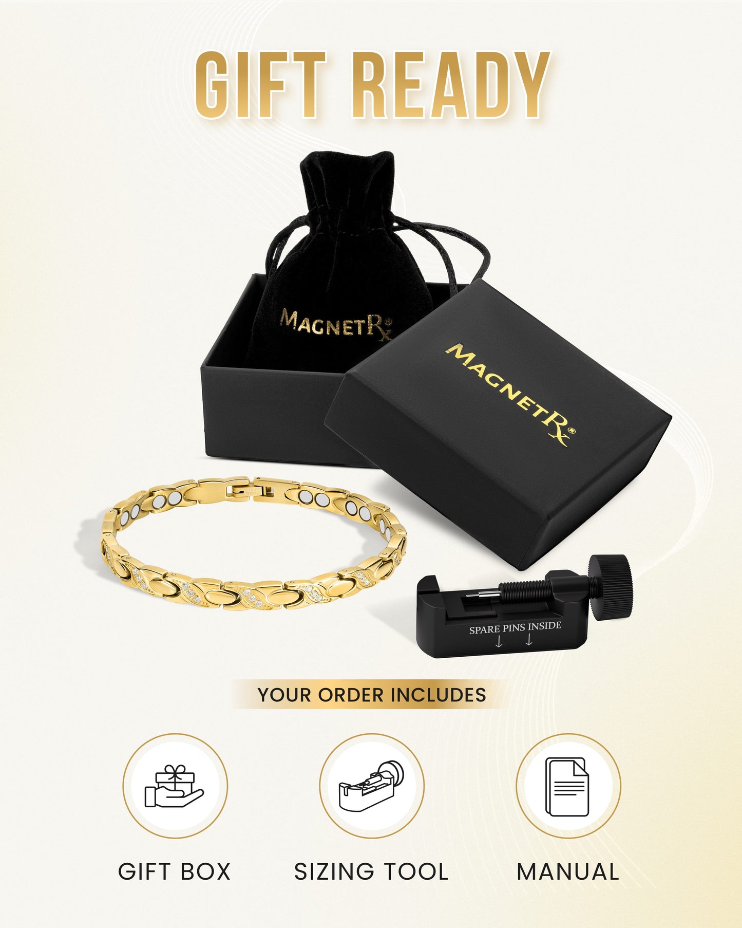 Women's Ultra Strength Magnetic Bracelet Crystal XO (Gold)