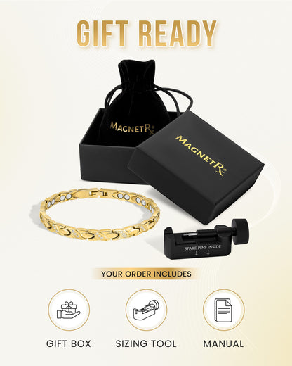 Women's Ultra Strength Magnetic Bracelet Crystal XO (Gold)