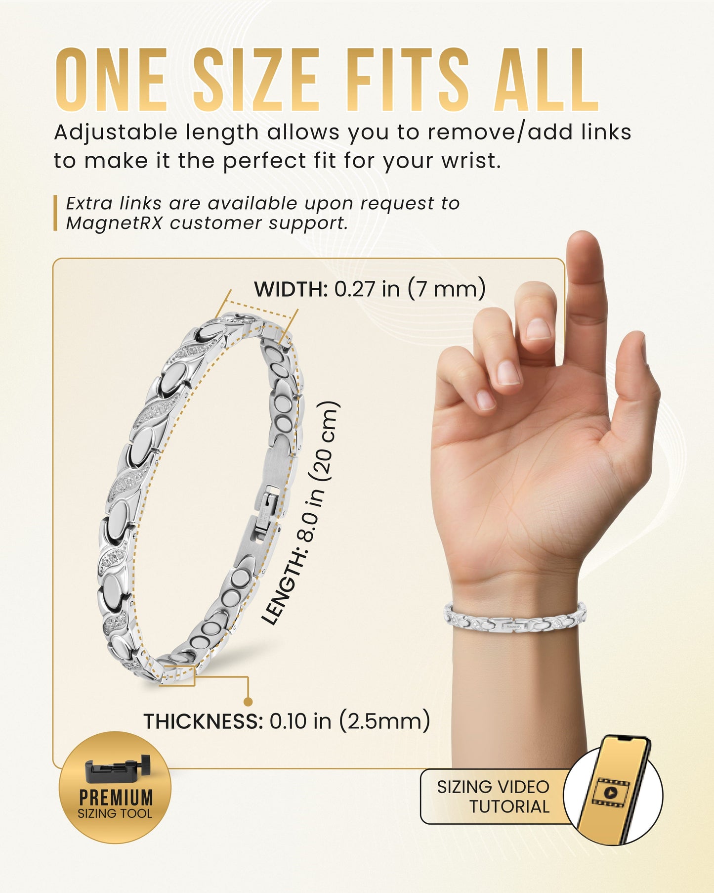 Women's Ultra Strength Magnetic Bracelet Crystal XO (Silver)