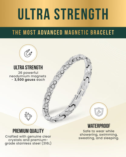 Women's Ultra Strength Magnetic Bracelet Crystal XO (Silver)