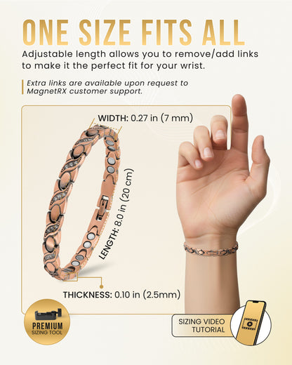 Women’s Ultra Strength Pure Copper Magnetic Bracelet (Crystal XO)