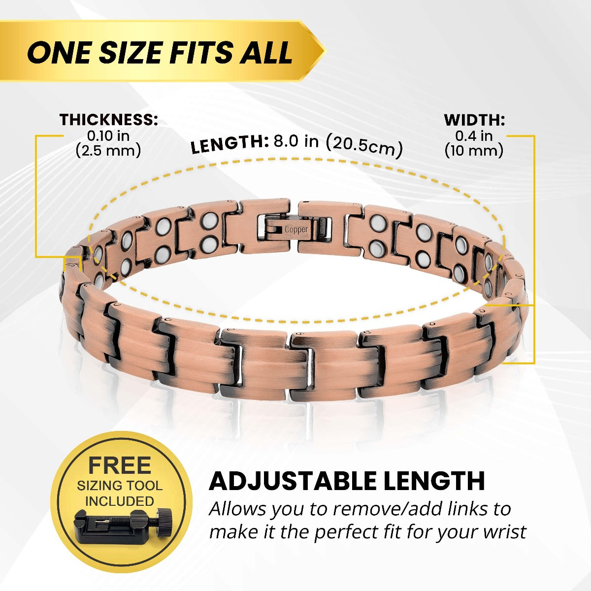 Bracelet de Magnétothérapie en Cuivre Pur Ultra-Résistant pour Femme (Classique)