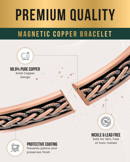 Woven Inlay Copper Magnetic Therapy Bracelet Bangle for Men & Women