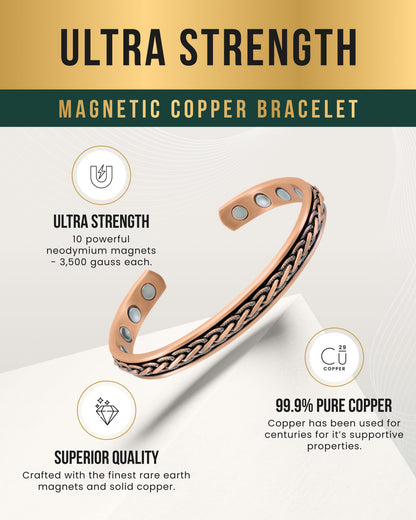 Woven Inlay Copper Magnetic Therapy Bracelet Bangle for Men & Women