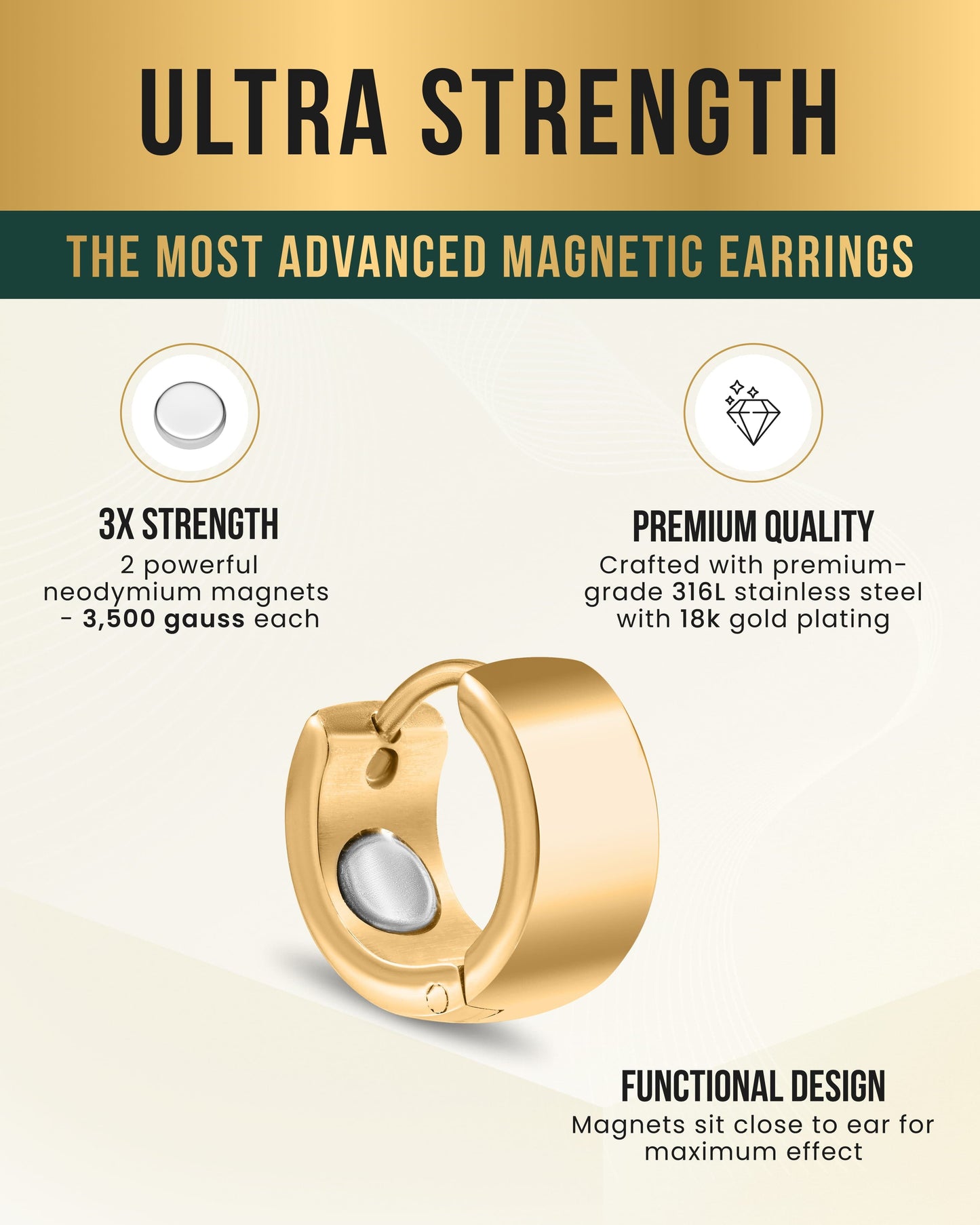Polished Magnetic Therapy Earrings for Women (Gold)