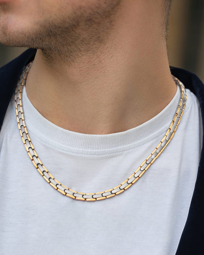 Powerful Silver & Gold Titanium Magnetic Therapy Necklace