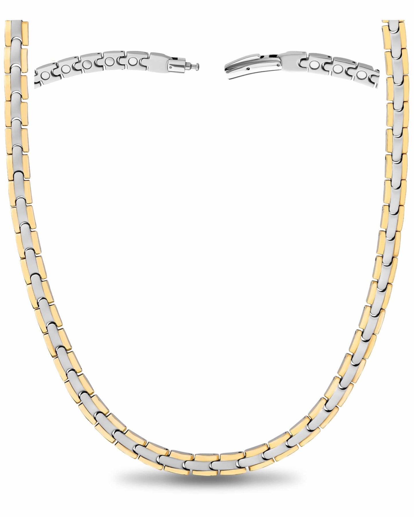 Powerful Silver & Gold Titanium Magnetic Therapy Necklace