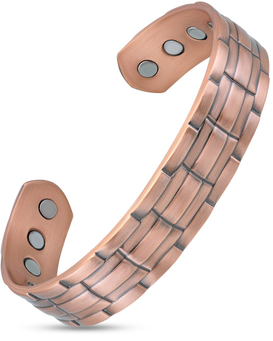Bracelet jonc manchette magnétique en cuivre, maillons estampés pour homme