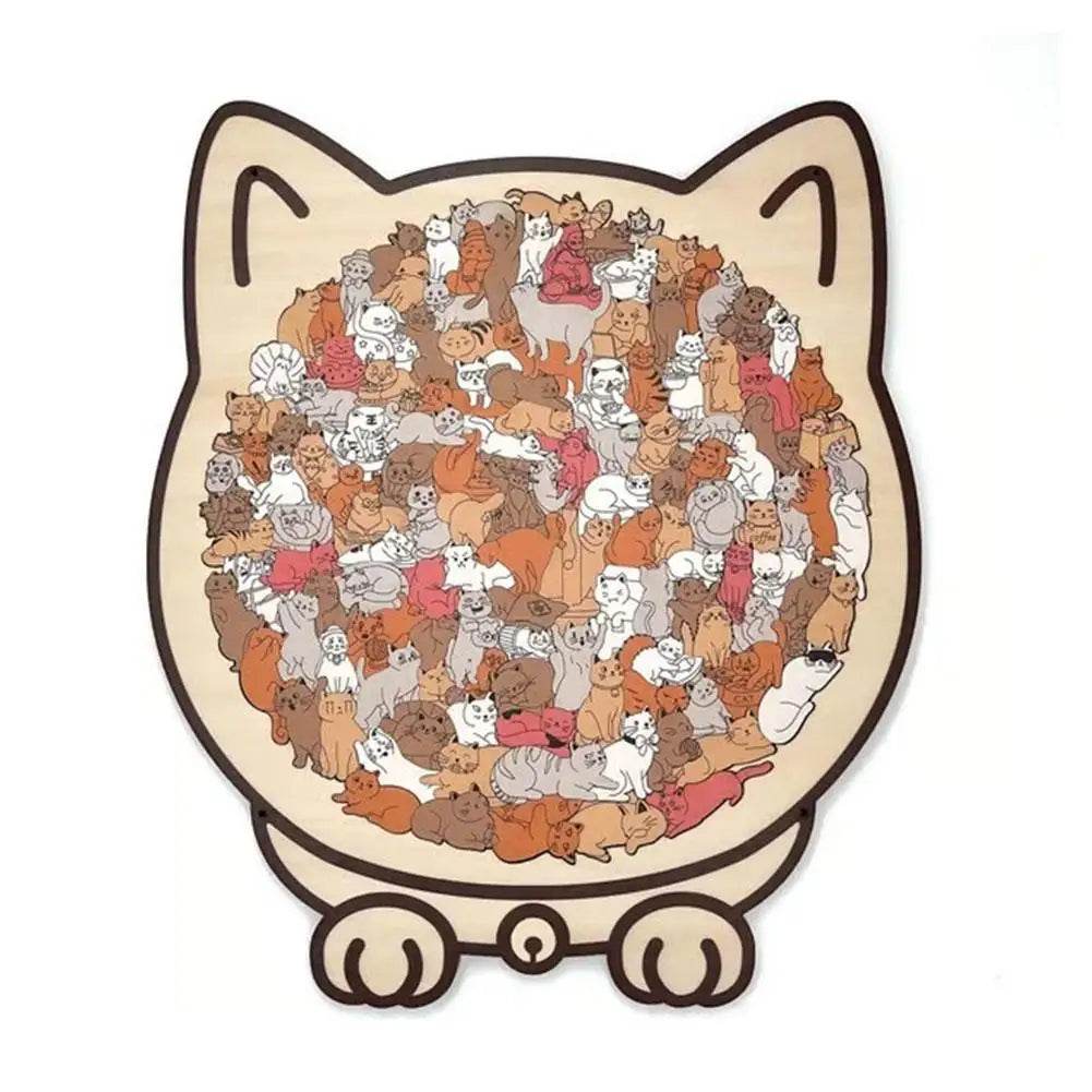 135-Piece Cat Shaped Wooden Puzzle – Colorful Morandi Animal Art Jigsaw