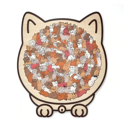 135-Piece Cat Shaped Wooden Puzzle – Colorful Morandi Animal Art Jigsaw
