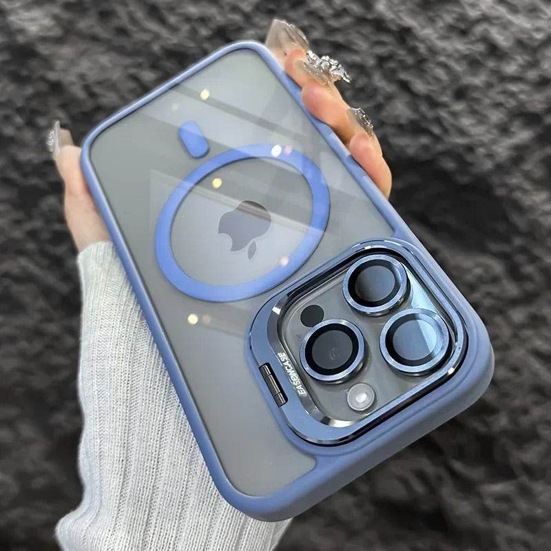 Luxury Magnetic Shockproof iPhone Case with Stand and Lens Protection