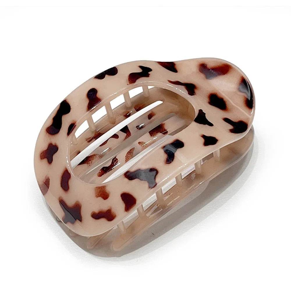 Leopard Matte Oval Hair Claw Clip – Curved Barrette for Women