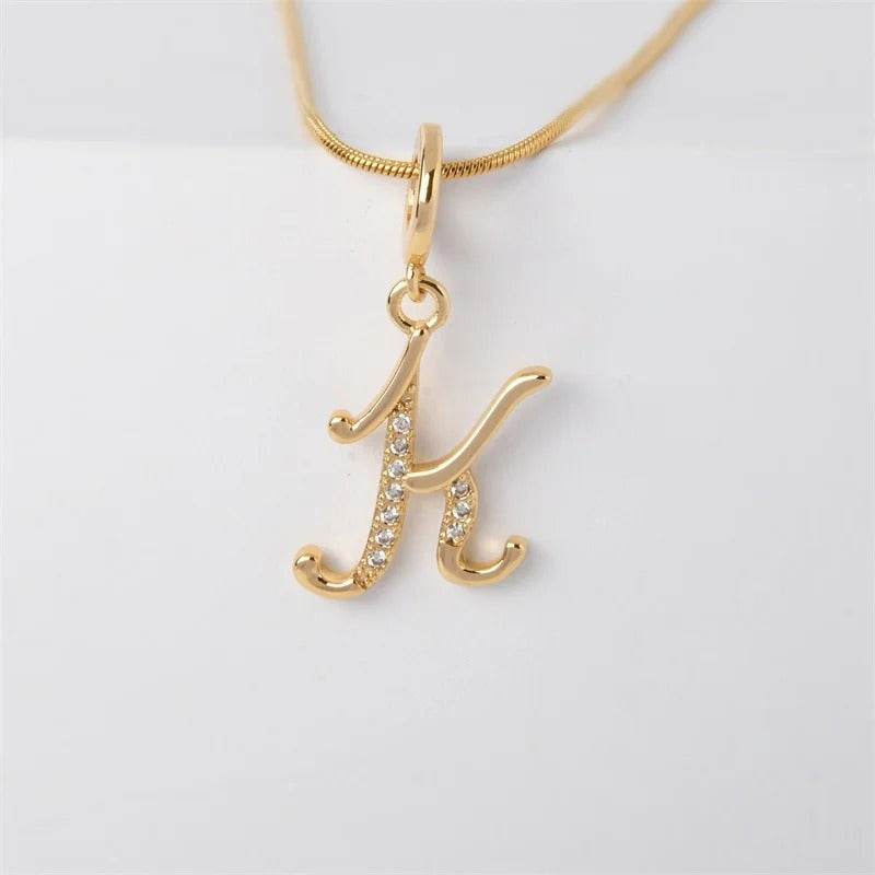 Gold Letter Pendant Necklace for Women – A-Z Alphabet Zircon Crystal Choker, Snake Chain Jewelry Gift