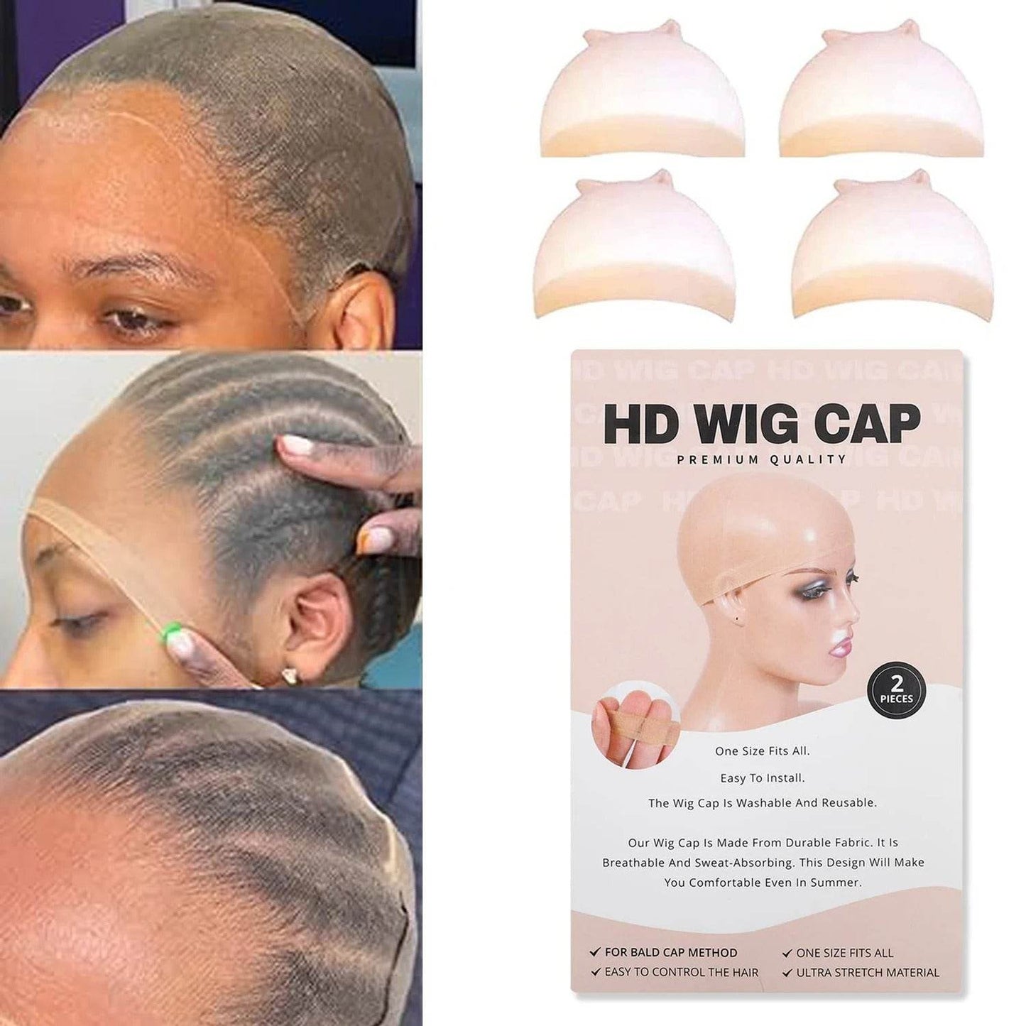 2PCS HD Transparent Wig Caps – Light Brown Nylon Lace Front for Women & Men