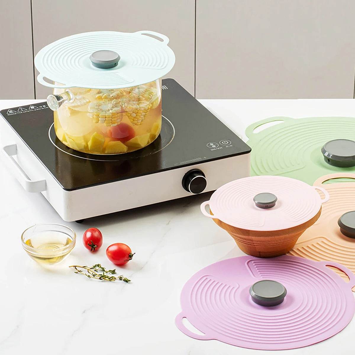 Silicone Fresh-Keeping Anti-Spill Lid – Leak-Proof, Dust-Proof, Reusable Food & Pot Cover for Kitchen Use